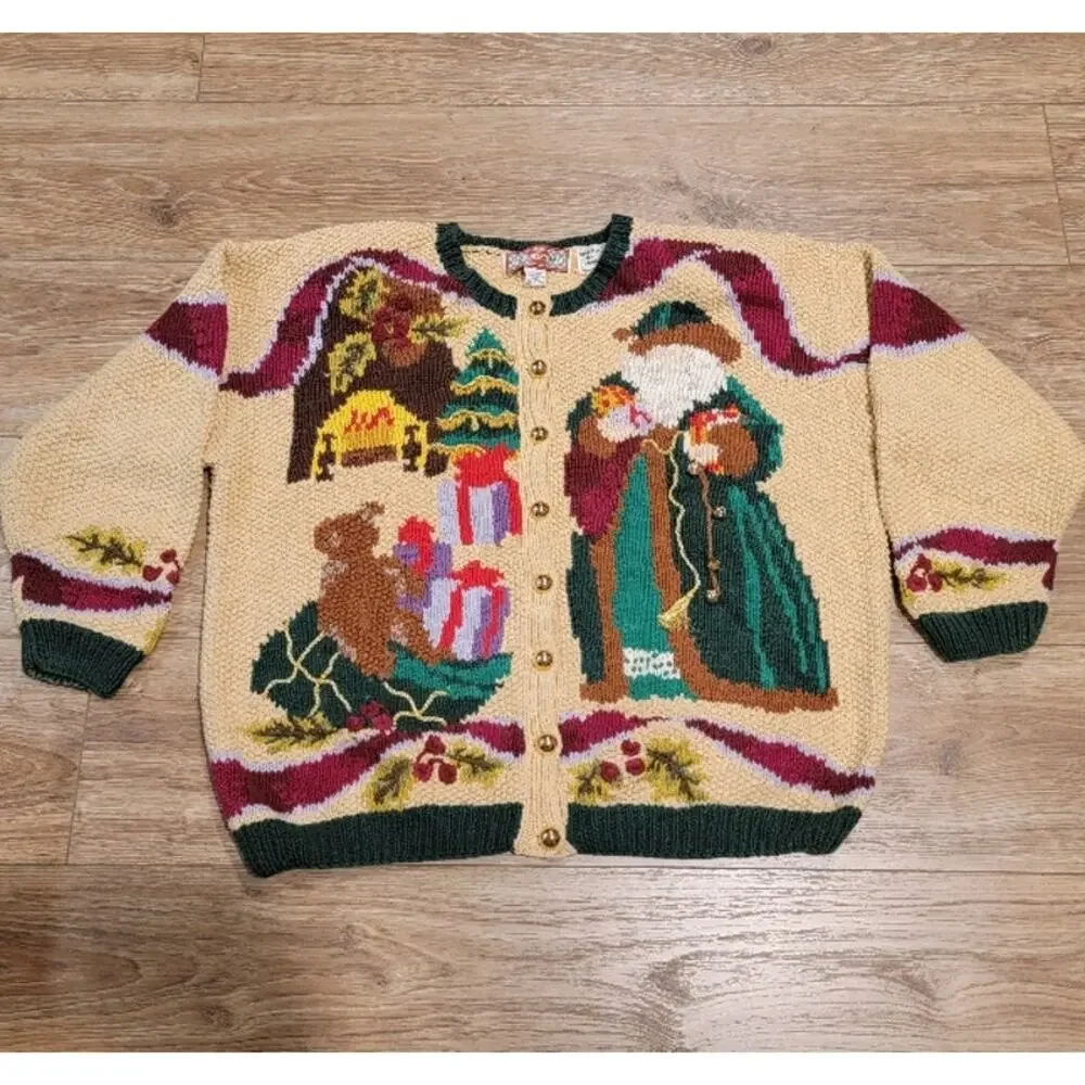 VTG Cardigan Bay Christmas Sweater 1X Cardigan‎ Hand-Knitted